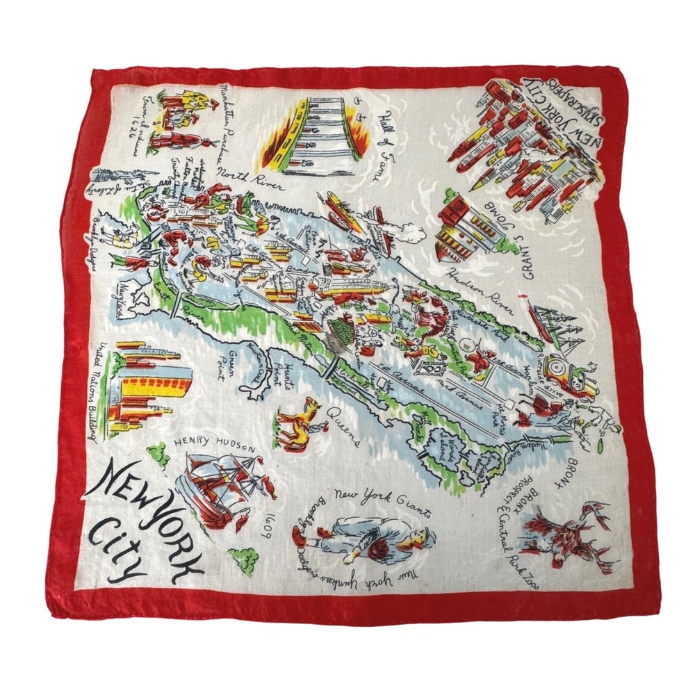 Vintage New York City Souvenir‎ Silk Handkerchief 17" Square